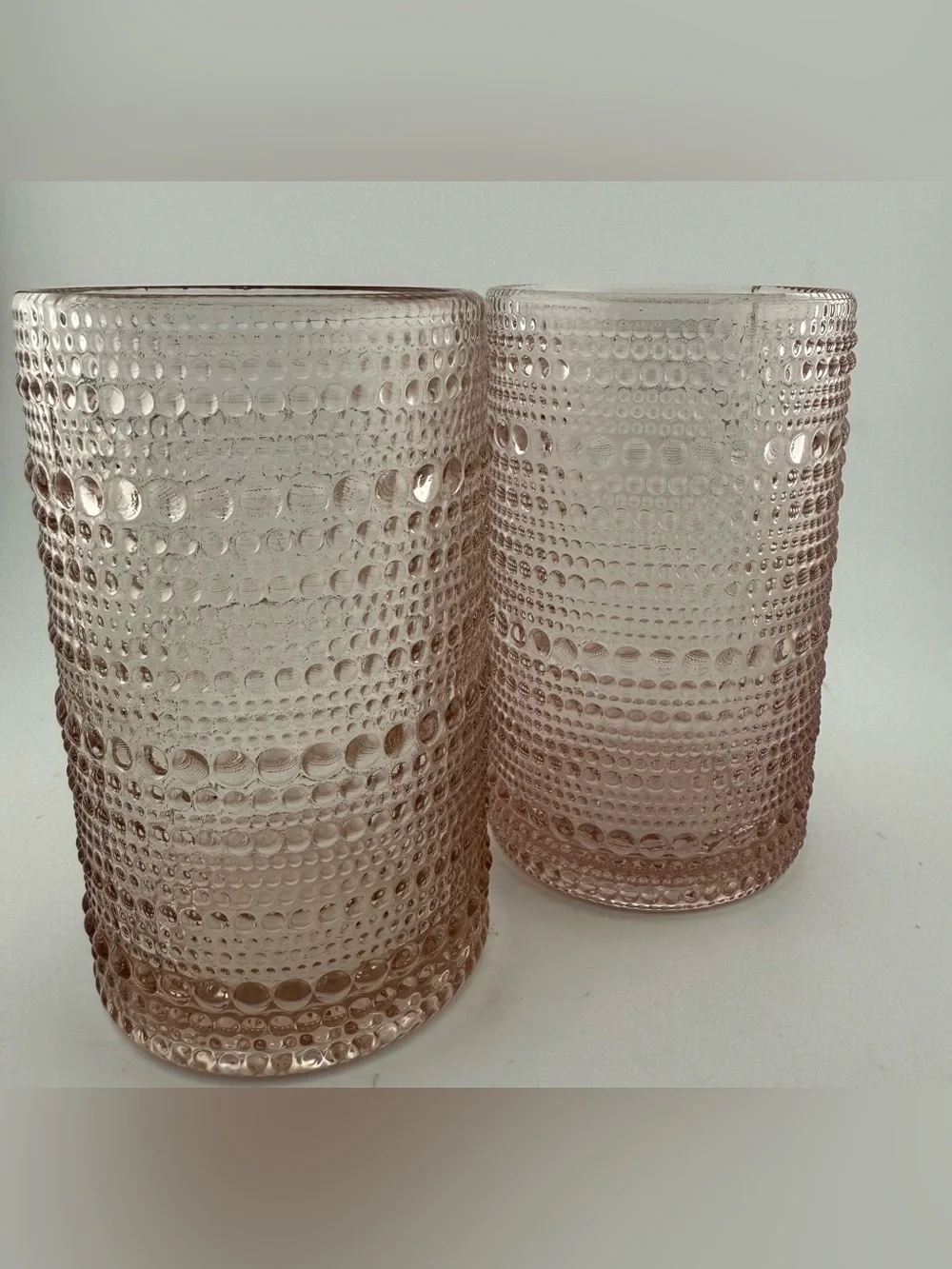 2 Fortessa Juniper pink hobnail glasses. 14oz